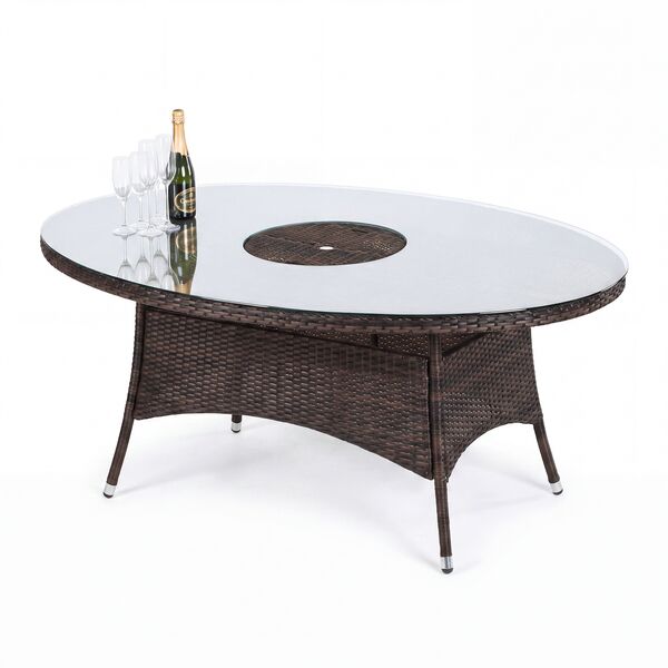 1800x1200 Oval Table with Ice Bucket and Lazy Susan / Brown