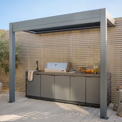 Eden Aluminium BBQ Shelter 3m x 1.4m Pergola - Grey