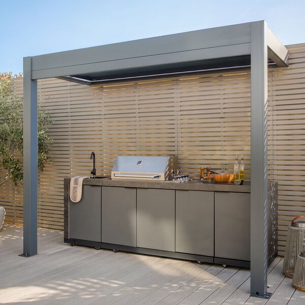 Eden Aluminium BBQ Shelter 3m x 1.4m Pergola - Grey