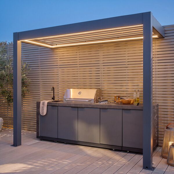 Eden Aluminium BBQ Shelter 3m x 1.4m Pergola - Grey