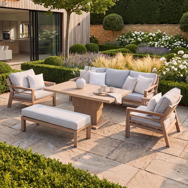New York 3 Seat Sofa Set with Rising Table - Wood Effect