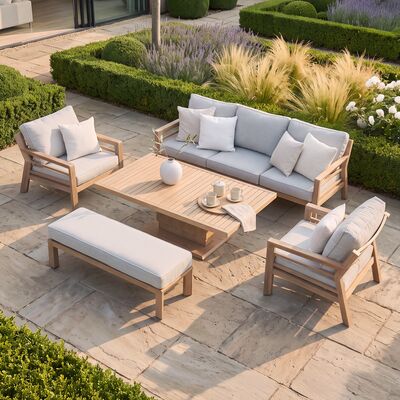 New York 3 Seat Sofa Set with Rising Table - Wood Effect