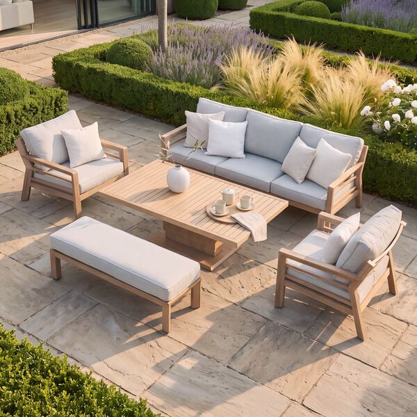 New York 3 Seat Sofa Set with Rising Table - Wood Effect