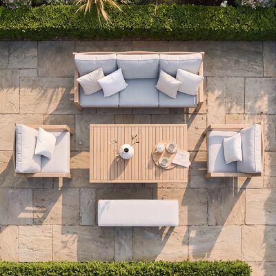 New York 3 Seat Sofa Set with Rising Table - Wood Effect