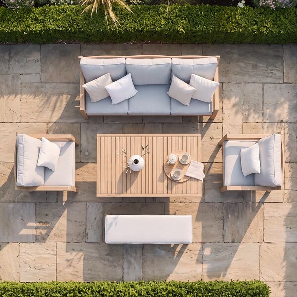 New York 3 Seat Sofa Set with Rising Table - Wood Effect