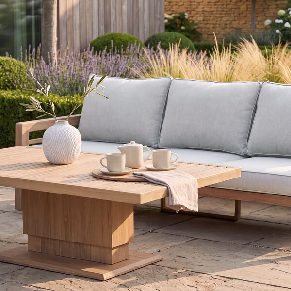 New York 3 Seat Sofa Set with Rising Table - Wood Effect