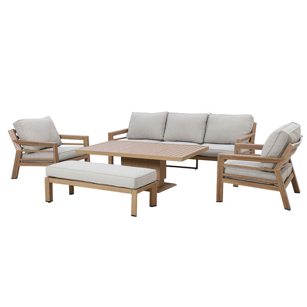New York 3 Seat Sofa Set with Rising Table - Wood Effect