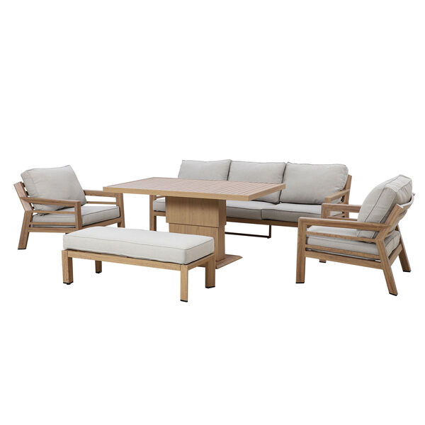 New York 3 Seat Sofa Set with Rising Table - Wood Effect