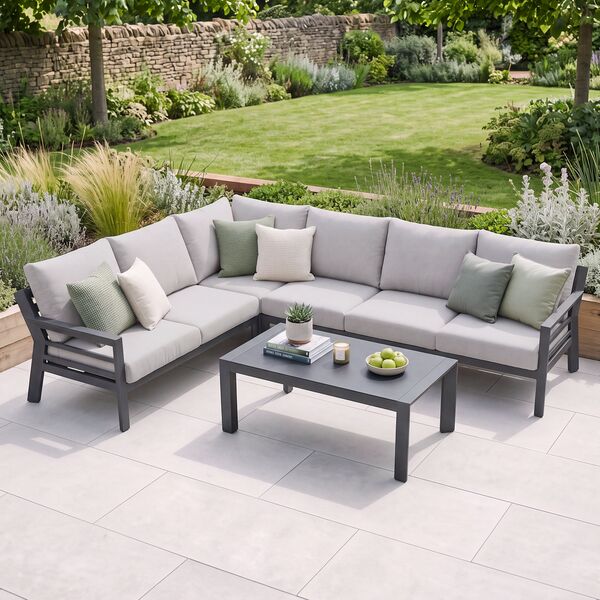 New York Corner Sofa Set / Dove Grey - Ceramic Glass