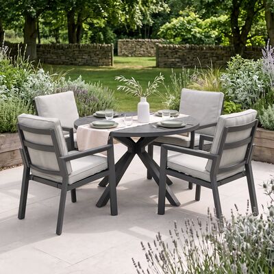 New York 4 Seat Round Dining Set / Dove Grey - Ceramic Glass