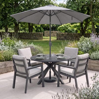 New York 4 Seat Round Dining Set / Dove Grey - Ceramic Glass