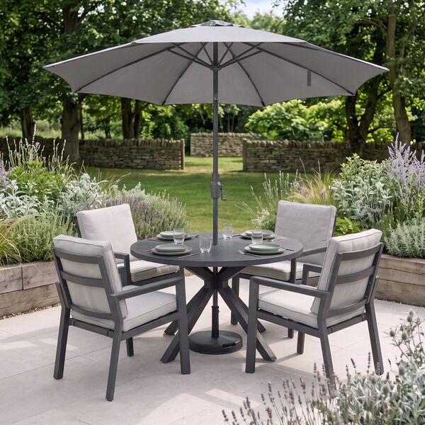 New York 4 Seat Round Dining Set / Dove Grey - Ceramic Glass