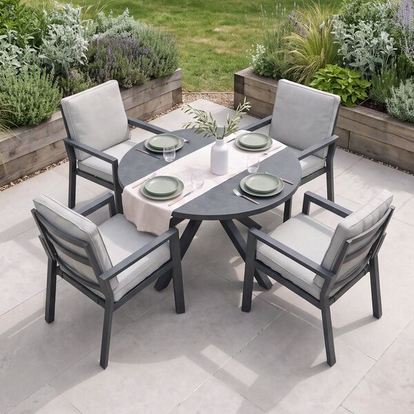 New York 4 Seat Round Dining Set / Dove Grey - Ceramic Glass