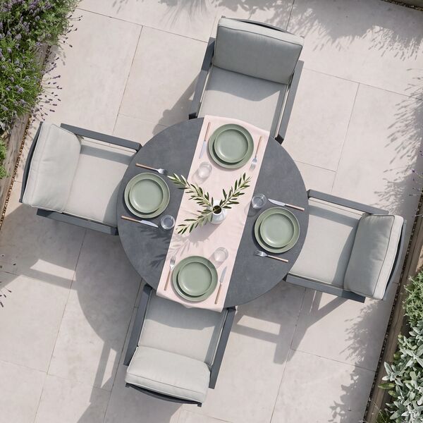 New York 4 Seat Round Dining Set / Dove Grey - Ceramic Glass