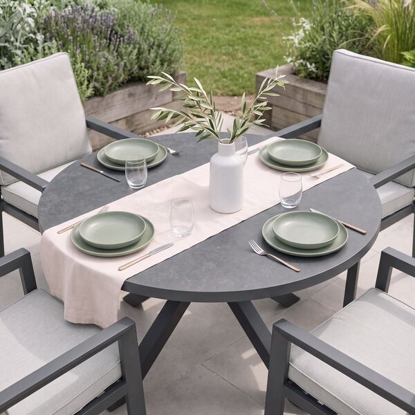 New York 4 Seat Round Dining Set / Dove Grey - Ceramic Glass