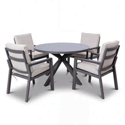 New York 4 Seat Round Dining Set / Dove Grey - Ceramic Glass