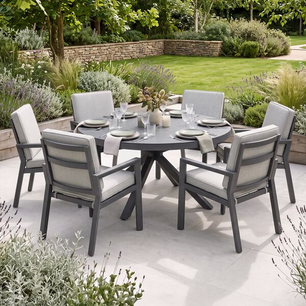 New York 6 Seat Round Dining Set / Dove Grey - Ceramic Glass