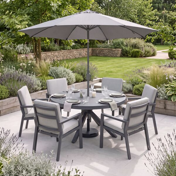 New York 6 Seat Round Dining Set / Dove Grey - Ceramic Glass