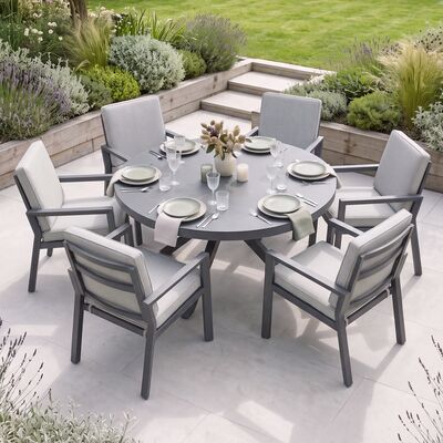 New York 6 Seat Round Dining Set / Dove Grey - Ceramic Glass