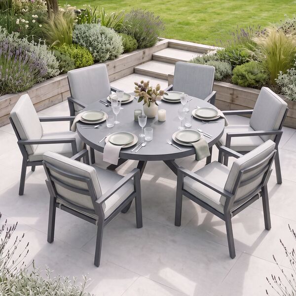 New York 6 Seat Round Dining Set / Dove Grey - Ceramic Glass