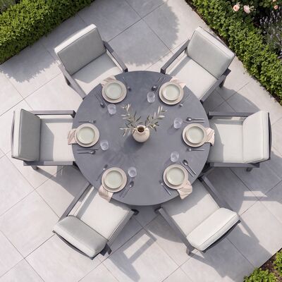 New York 6 Seat Round Dining Set / Dove Grey - Ceramic Glass