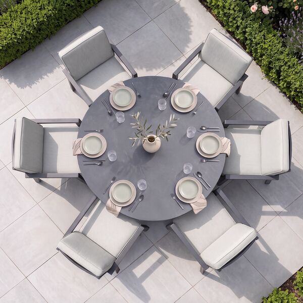New York 6 Seat Round Dining Set / Dove Grey - Ceramic Glass