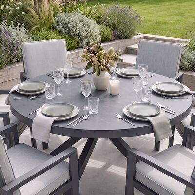 New York 6 Seat Round Dining Set / Dove Grey - Ceramic Glass