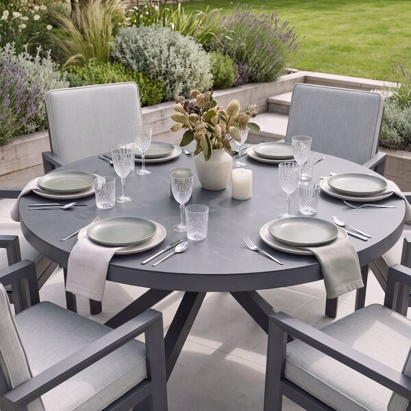 New York 6 Seat Round Dining Set / Dove Grey - Ceramic Glass