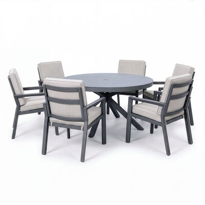 New York 6 Seat Round Dining Set / Dove Grey - Ceramic Glass