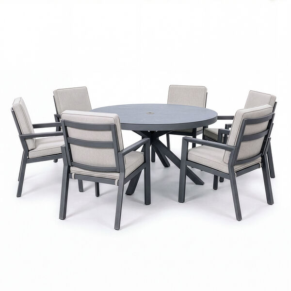 New York 6 Seat Round Dining Set / Dove Grey - Ceramic Glass