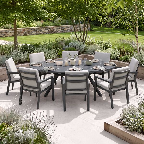 New York 8 Seat Oval Dining Set / Dove Grey - Ceramic Glass