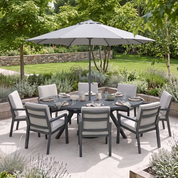 New York 8 Seat Oval Dining Set / Dove Grey - Ceramic Glass