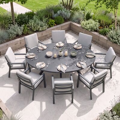 New York 8 Seat Oval Dining Set / Dove Grey - Ceramic Glass