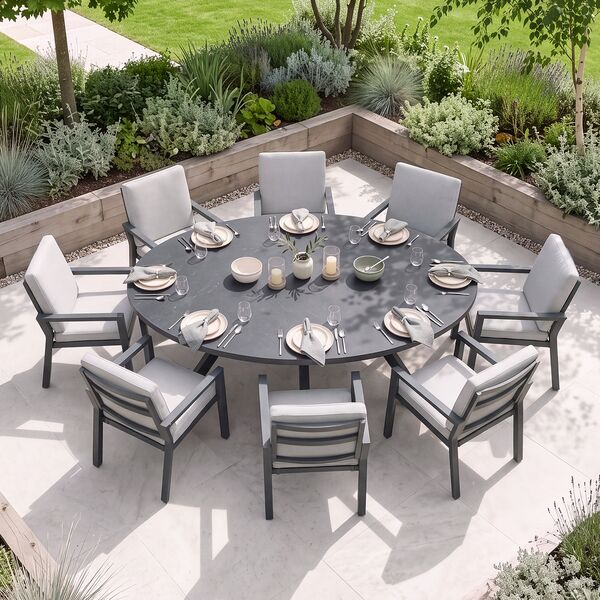 New York 8 Seat Oval Dining Set / Dove Grey - Ceramic Glass