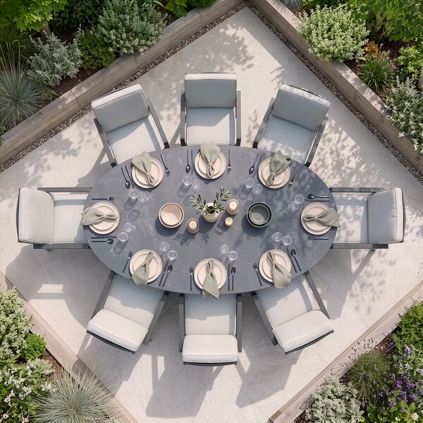 New York 8 Seat Oval Dining Set / Dove Grey - Ceramic Glass