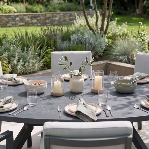 New York 8 Seat Oval Dining Set / Dove Grey - Ceramic Glass