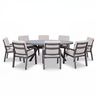 New York 8 Seat Oval Dining Set / Dove Grey - Ceramic Glass