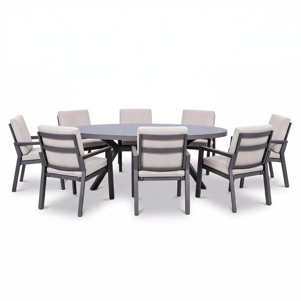 New York 8 Seat Oval Dining Set / Dove Grey - Ceramic Glass