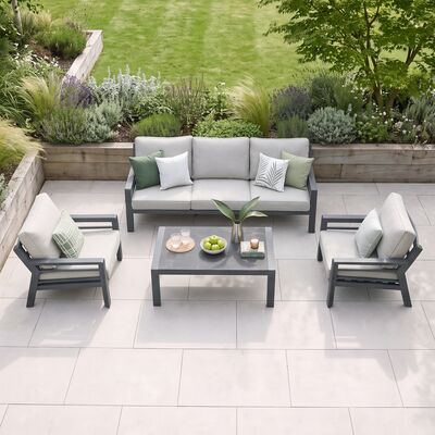 New York 3 Seat Sofa Set / Dove Grey - Ceramic Glass
