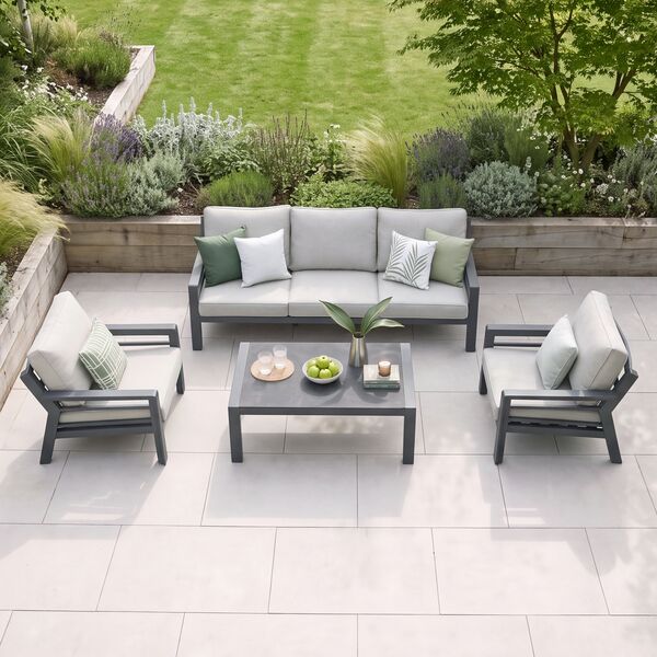 New York 3 Seat Sofa Set / Dove Grey - Ceramic Glass