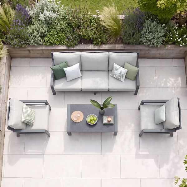 New York 3 Seat Sofa Set / Dove Grey - Ceramic Glass
