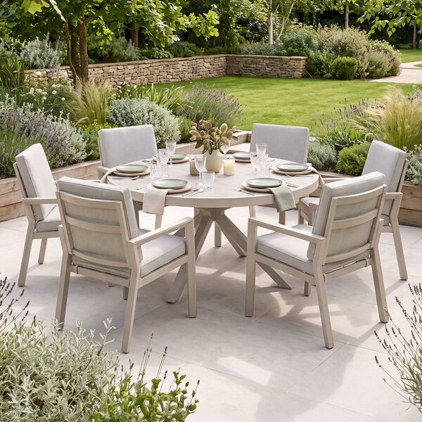 New York 6 Seat Round Ceramic Glass Dining Set - Latte