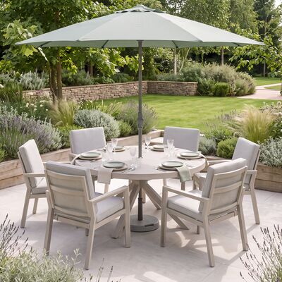 New York 6 Seat Round Ceramic Glass Dining Set - Latte