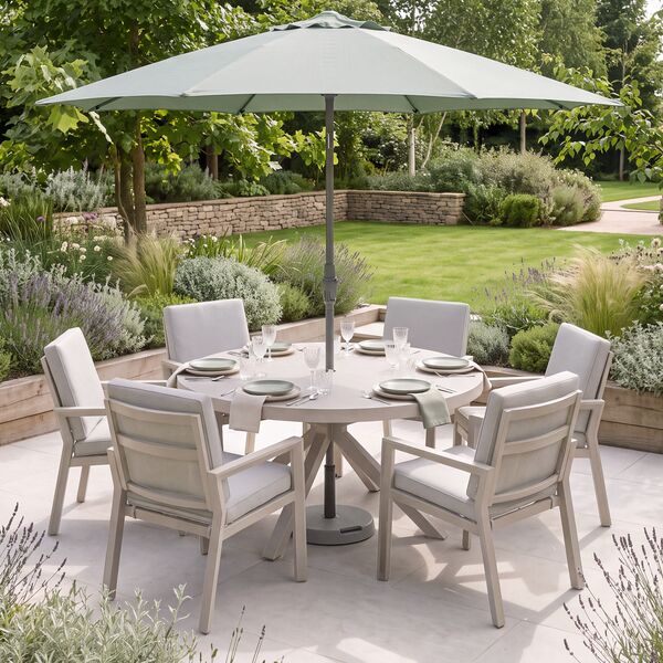 New York 6 Seat Round Ceramic Glass Dining Set - Latte