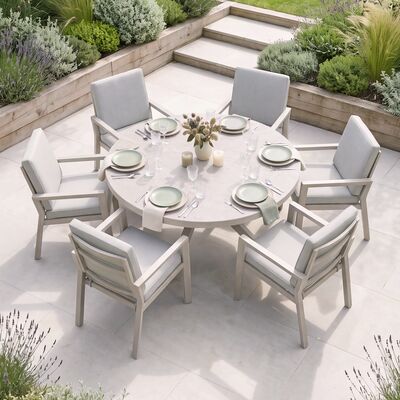 New York 6 Seat Round Ceramic Glass Dining Set - Latte