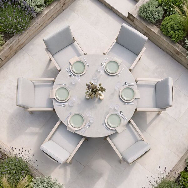 New York 6 Seat Round Ceramic Glass Dining Set - Latte