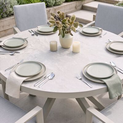 New York 6 Seat Round Ceramic Glass Dining Set - Latte