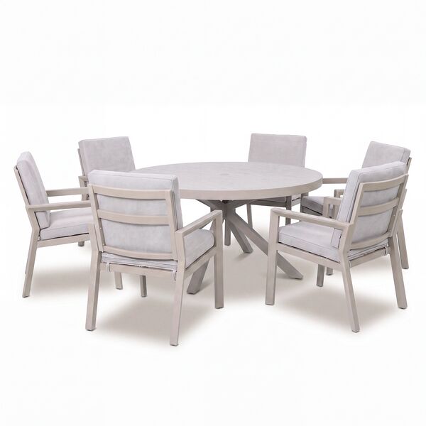 New York 6 Seat Round Ceramic Glass Dining Set - Latte