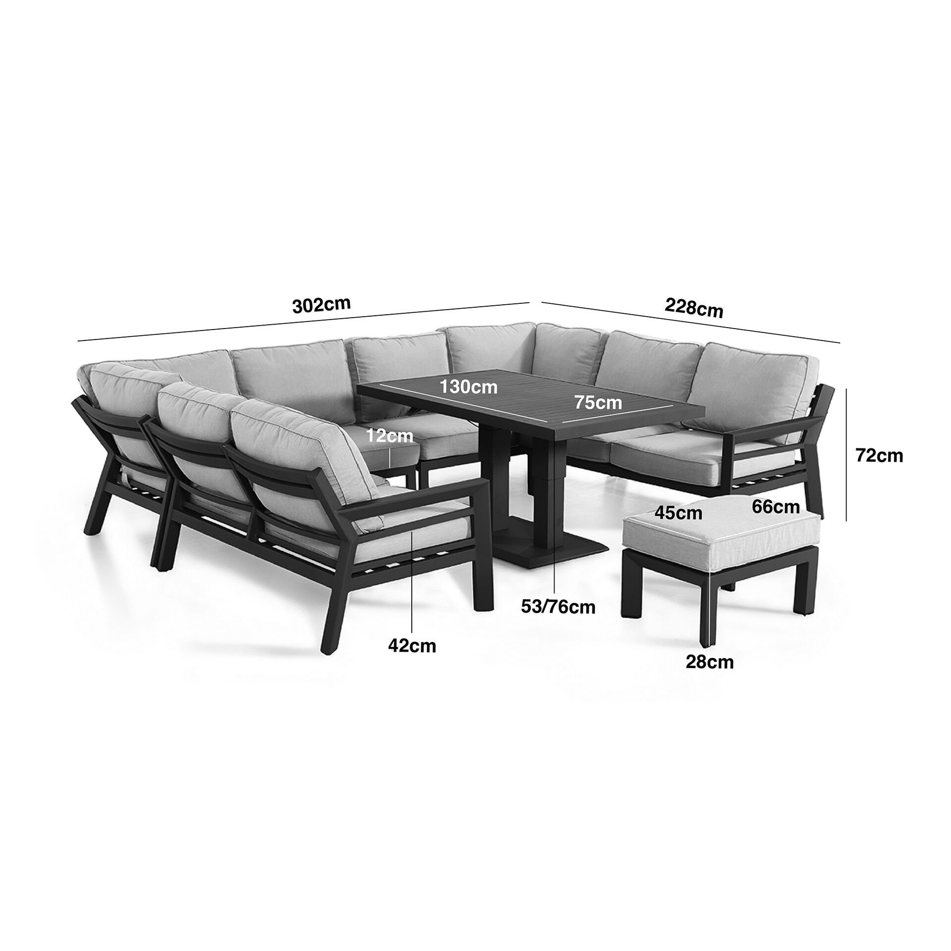 New York U-Shaped Sofa Set with Ceramic Glass Rising Table  - Latte
