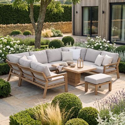New York U-Shaped Sofa Set with Rising Table - Wood Effect